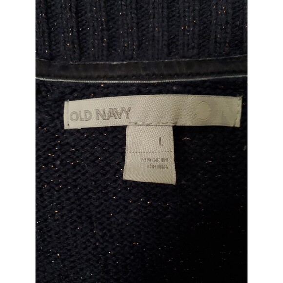 Old Navy Blue Metallic Thread Wool Blend Pullover Sweater Hand Warmer Size Large - Picture 2 of 8